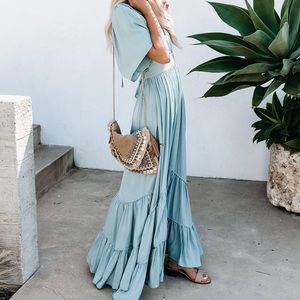 seafoam season pocketed tiered maxi dress